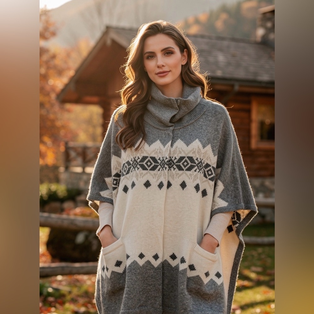 Land' End Poncho Sweater alpaca medium large